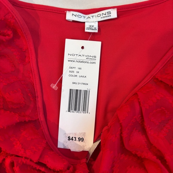 Notations Red Printed Blouse | Size 3X - Picture 3 of 4